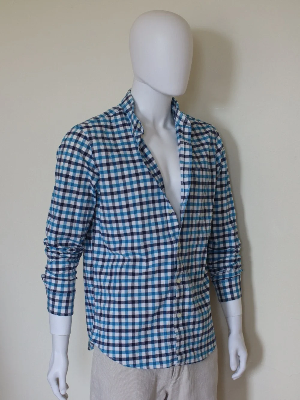 Vintage Banana Republic Blue and White Plaid Shirt with a Preppy Vibe